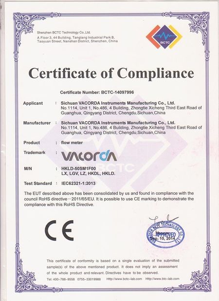 China Sichuan Vacorda Instruments Manufacturing Co., Ltd zertifizierungen